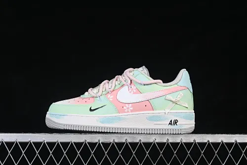 All categories Nk Air Force 1 Air Force series Nk Air Force 1 Low Air Force low top Nike Air Force 1'07 Low "Pink Cherry & Mint" Hand-painted graffiti Pink Cherry Mint Air Force One customized sneakers FB1839-818